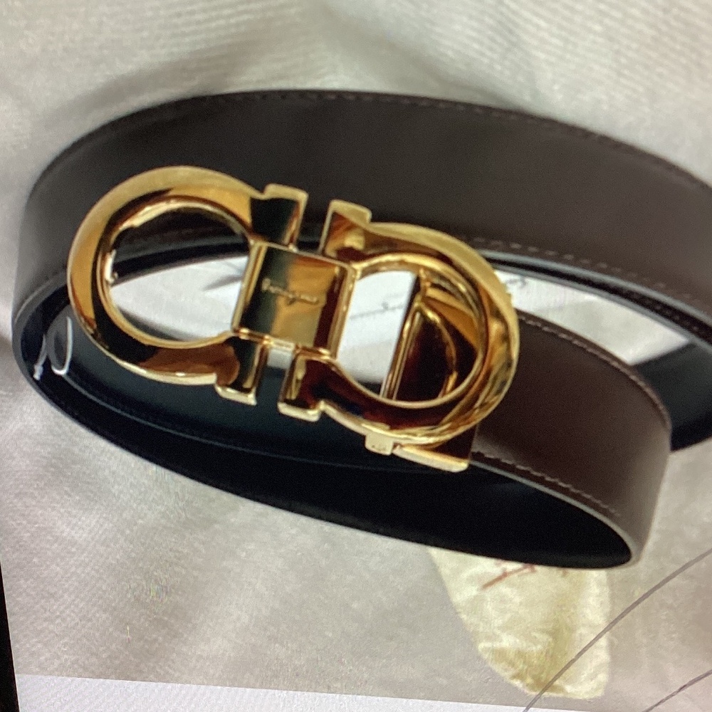 Ferragamo Reversible Adjustable Double-Gancini Leather Belt size 40 Auburn